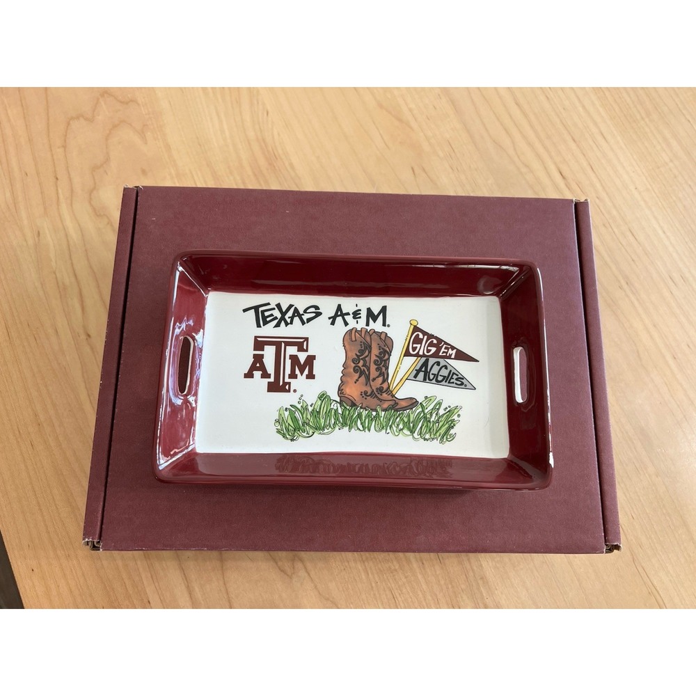 Magnolia Lane Texas A&M Aggies Ceramic Handled Mini Tray 8" Trinket Dish Maroon